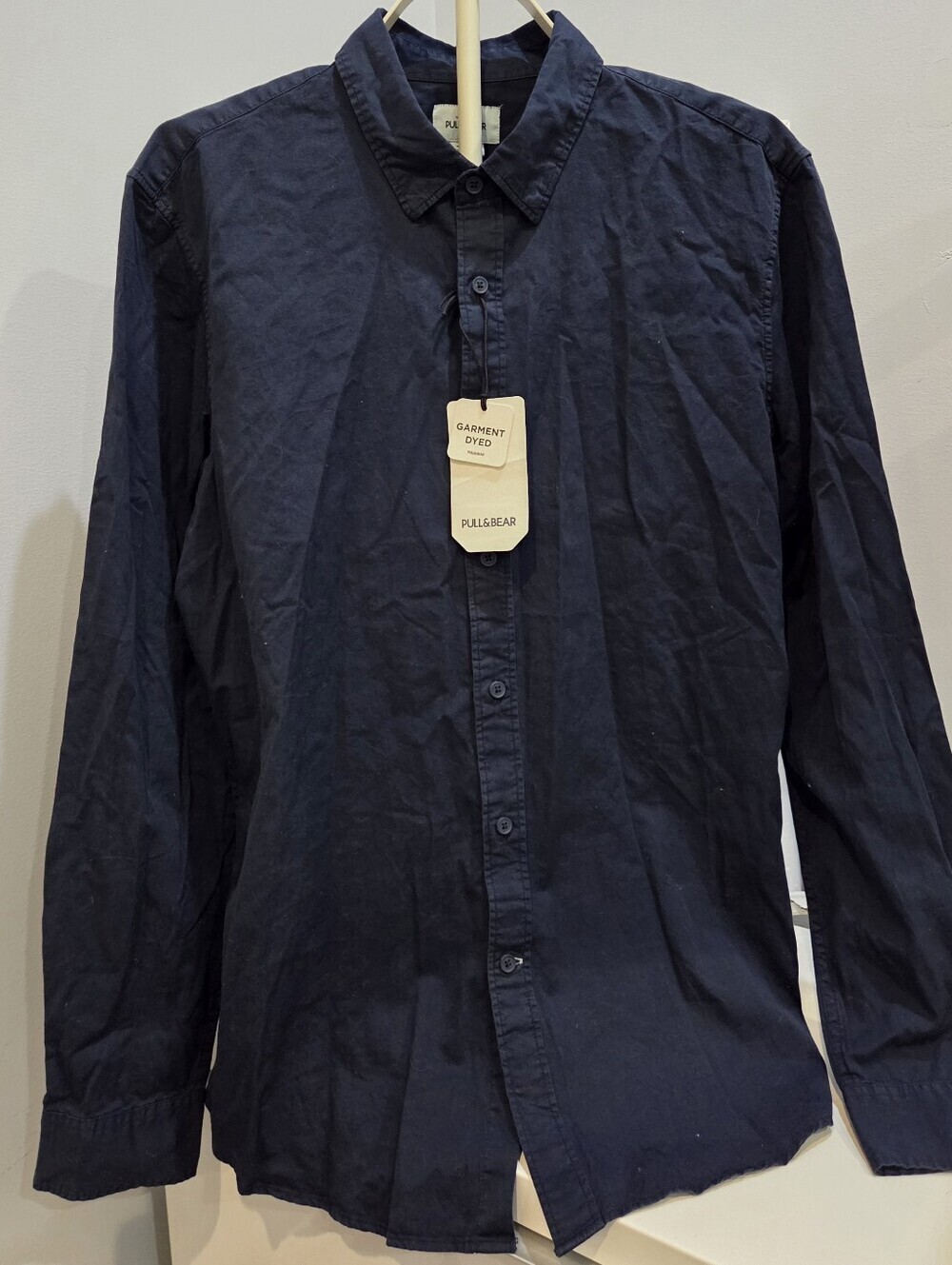 Pull&Bear Men’s Long-Sleeve Navy Button-Up Shirt Size XL